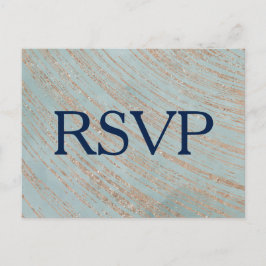 銅と青の大理石ウェディングRSVP インビテーションポストカード