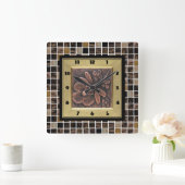 銅のガラスタイル スクエア壁時計 (ホーム)