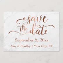 銅のスクリプト&白の大理石の結婚式の日付を保存