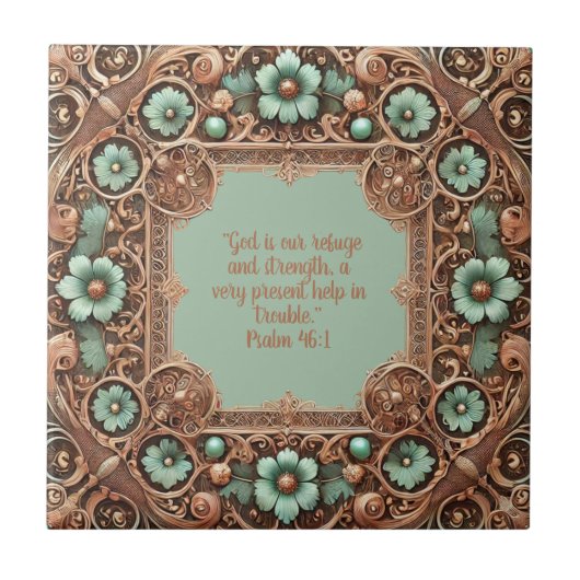 銅のターコイズフィラーツフレーム聖書の詩 タイル (正面)