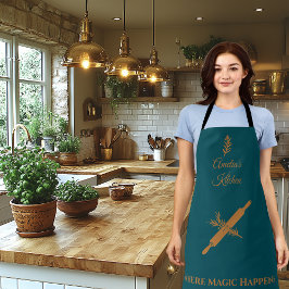 銅のピンとハーブ転が付きミッドナイトグリーン エプロン