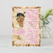 銅のピンク及び金ゴールドの女の赤ちゃんのベビーシャワー 招待状 (スタンド正面)