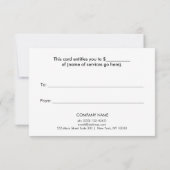 銅のフェイクシークインスパとサロンギフト証明書 (裏面)