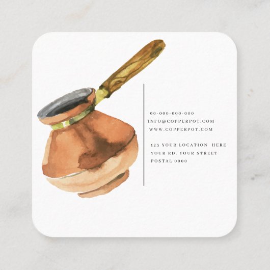銅のポットのイラストレーションの喫茶店の名刺 スクエア名刺 (裏面)