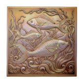 銅のメタリックな虹彩の魚 D1223 タイル (正面)