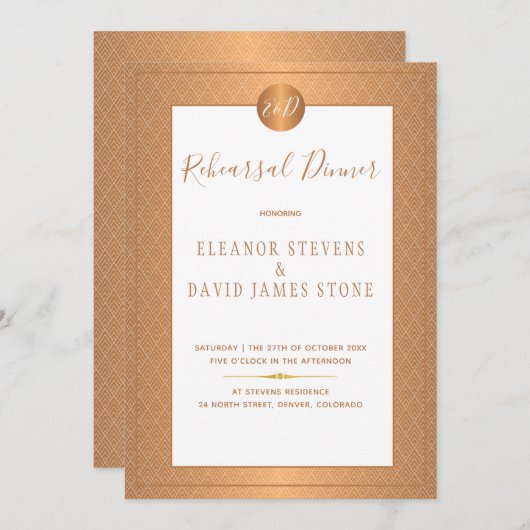 銅のメタリックな輝きがエレガントなモノグラム　リハーサルディナー 招待状 (正面/裏面)