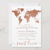 銅の世界地図でのデスティネーションウェディング 招待状 (正面)