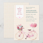 銅の優しい花のような女の子の自転車ベビーシャワー 招待状 (正面/裏面)