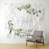 銅の幾何学的なデザインにユーカリの葉の水彩画がエレガントな結婚式 タペストリー (インサイチュ(横))