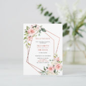 銅の幾何学的なピンクの花 モダン延期日付 案内ポストカード (スタンド正面)