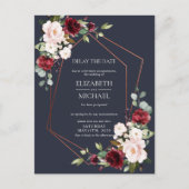 銅の幾何学的なワインレッドと青の遅延日付 案内ポストカード (正面)