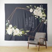 銅の幾何学的な青と白の花のウェディング タペストリー (インサイチュ(横))