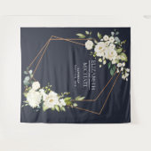 銅の幾何学的な青と白の花のウェディング タペストリー (正面(横))