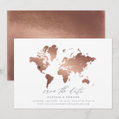 銅の水の色の世界地図結婚の数 案内状 (正面/裏面)