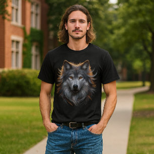 銅の瞳をした雄偉な灰色オオカミ Tシャツ