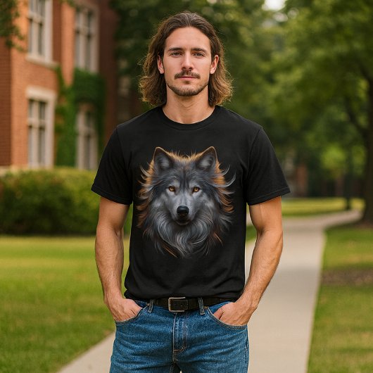 銅の瞳をした雄偉な灰色オオカミ Tシャツ