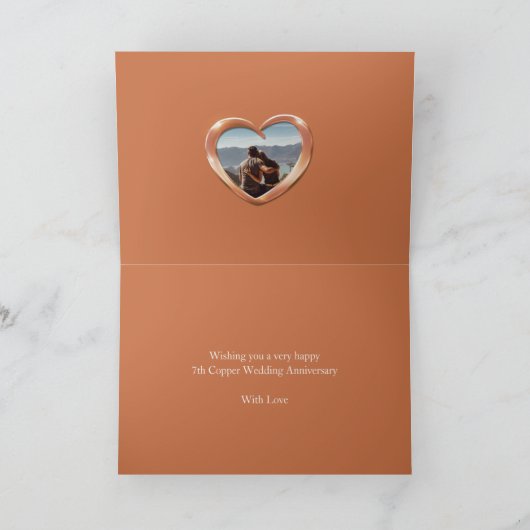 銅の結婚創立7周年を迎える写真 カード (内部)