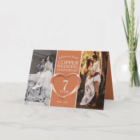 銅の結婚創立7周年を迎える写真 カード (正面)