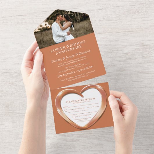銅の結婚記念日7年のパーティー写真 オールインワン招待状 (貼ってはがせる)