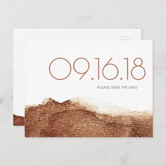 銅の色モダンのシンプル結婚式の日付を保存 案内ポストカード (正面/裏面)