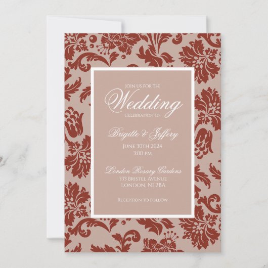 銅の錆のダマスク 結婚式の招待状 招待状 (正面)
