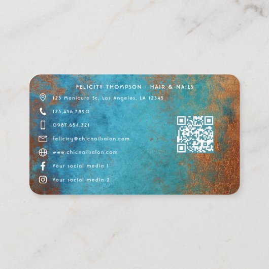 銅の錆緑青グリーンラフ ブラックウーマン サロン 名刺 (裏面)