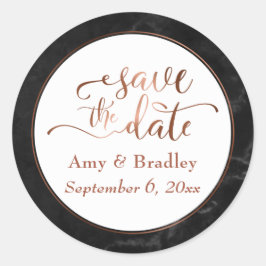 銅は黒い大理石の上に日付スクリプトを保存 ラウンドシール