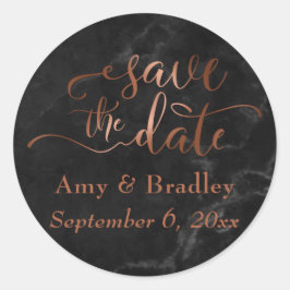 銅は黒い大理石の上に日付スクリプトを保存 ラウンドシール