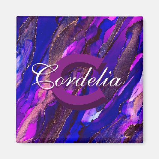 銅を使った紫色の雲景色 マグネット (正面)