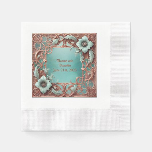 銅エレガントとターコイズのコーニングカクテル 縁ありカクテルナプキン (正面)