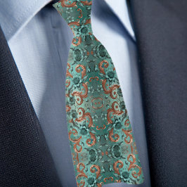 銅エレガントとターコイズの花模様 ネクタイ