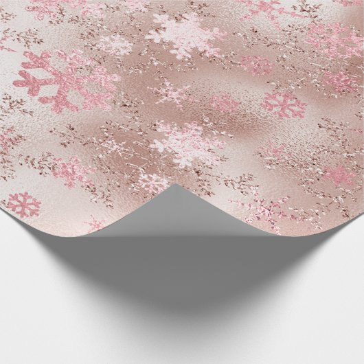 銅エレガントとピンクのクリスマススノーフレークのパターン ラッピングペーパー (角)