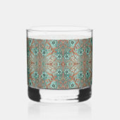 銅エレガントターコイの花とつる植物 ウイスキーグラス (正面)