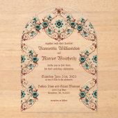 銅エレガントターコイズフローラ円 アクリル招待状 (正面)