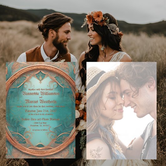 銅エレガントターコイズ結婚式招待状 招待状