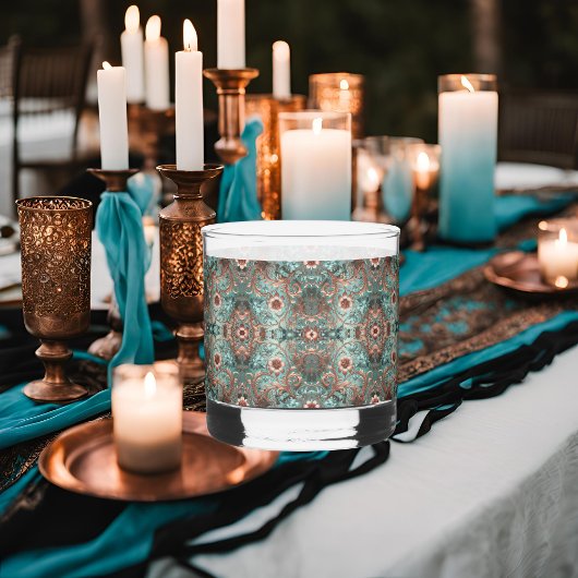 銅エレガントターコイ花柄 ウイスキーグラス