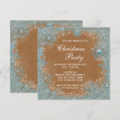 銅エレガントティール(緑がかった色)ブルースノーフレーククリスマスパーティー 招待状 (正面/裏面)