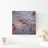 銅エレガントバラモダン金ゴールドブルー大理石ルック スクエア壁時計 (ホーム)