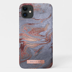 銅エレガントバラモダン金ゴールドブルー大理石ルック iPhone 11 ケース