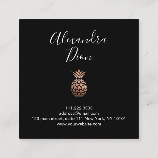 銅エレガントバラモダン金ゴールド黒パイナップル スクエア名刺 (裏面)