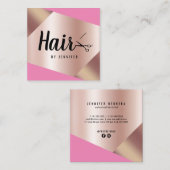 銅エレガントバラ金ゴールドはさみヘアスタイリスト スクエア名刺 (正面/裏面)