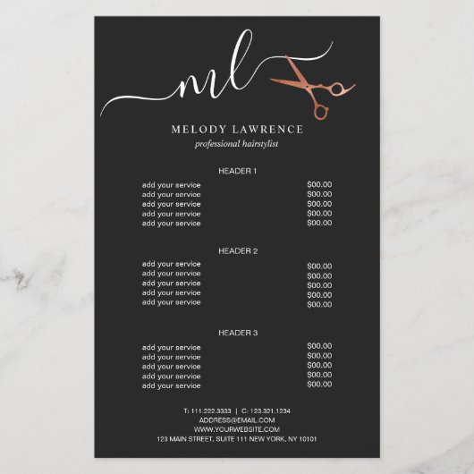 銅エレガントバラ金ゴールドはさみヘアスタイリスト チラシ (正面)