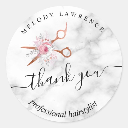 銅エレガントバラ金ゴールドはさみヘアスタイリスト ラウンドシール (正面)