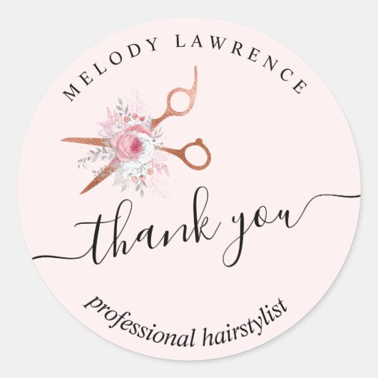 銅エレガントバラ金ゴールドはさみヘアスタイリスト ラウンドシール (正面)