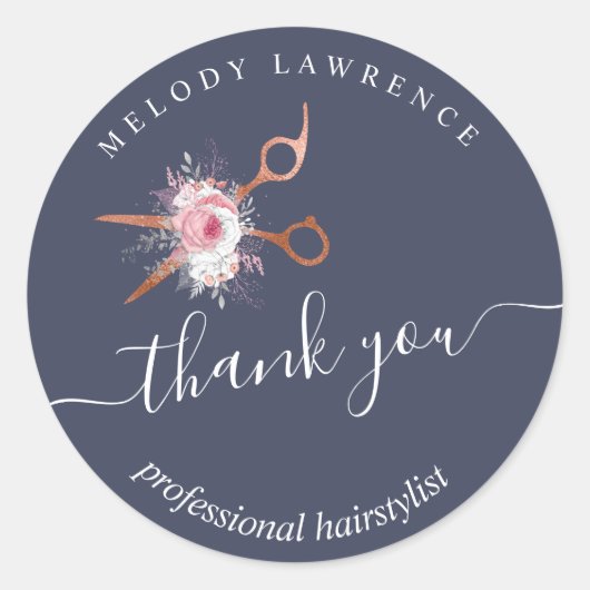 銅エレガントバラ金ゴールドはさみヘアスタイリスト ラウンドシール (正面)