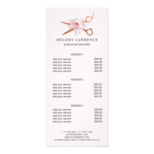 銅エレガントバラ金ゴールドはさみヘアスタイリスト ラックカード (正面)