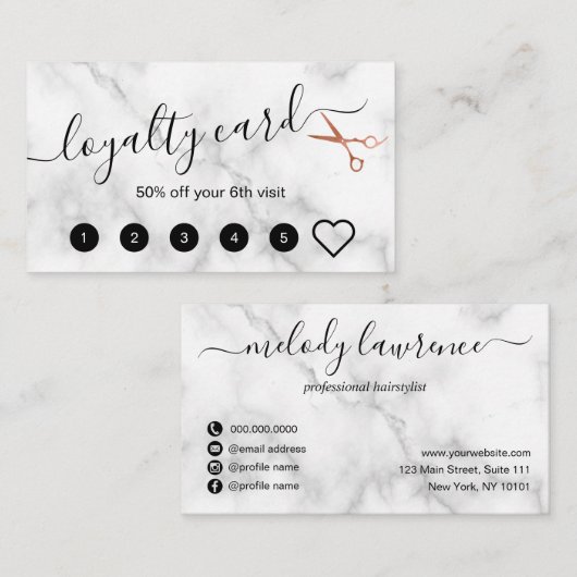 銅エレガントバラ金ゴールドはさみヘアスタイリスト ロイヤリティカード (正面/裏面)