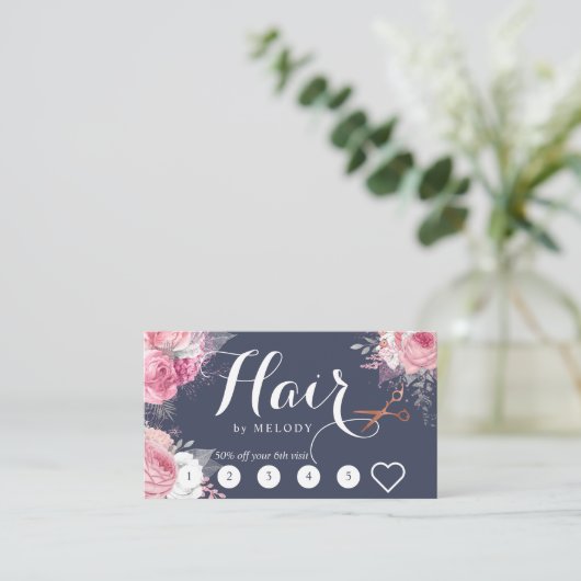 銅エレガントバラ金ゴールドはさみヘアスタイリスト ロイヤリティカード (スタンド正面)