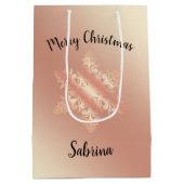 銅エレガントバラ金ゴールドクリスマススノーフレーク ミディアムペーパーバッグ (裏面)