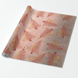 銅エレガントバラ金ゴールドクリスマスツリーパターン ラッピングペーパー
